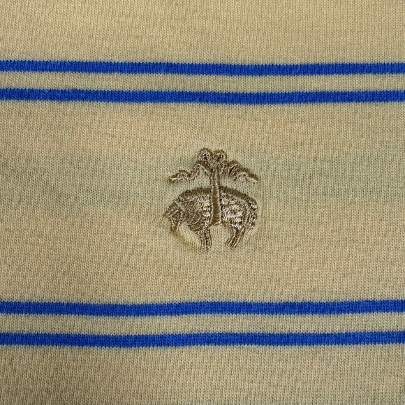 Brooks Brothers Polo Shirt Mens L Striped Yellow Cotton Short Sleeve Preppy - Picture 2 of 7